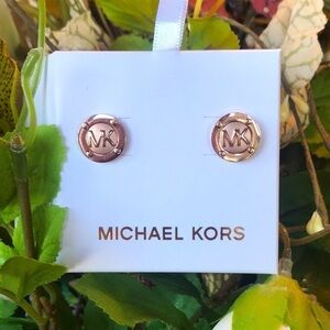 Brand New Michael Kors Circular Logo Rose Gold Tone Post Earrings